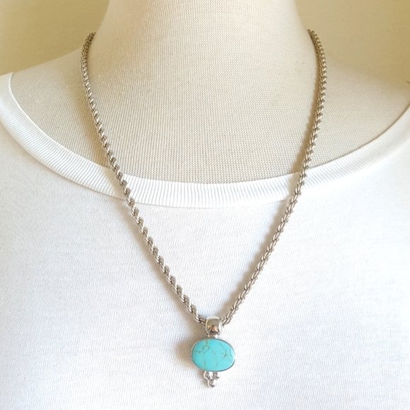 Sterling Silver Gold Matrix Turquoise Pendant & Rope Chain 💎 ATI Mexico MCM - Picture 2 of 15